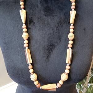 Womens Brown Wooden Beaded Beaded Necklace Jewelry with Spring Ring Clasp